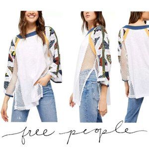 Free People Oversized Serengeti Net-side Long-Sleeve T-Shirt Size M Whit…